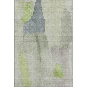 HomeRoots 5' X 8' Contemporary Artichoke Green and Lavender Abstract Washable Area Rug with UV Protection 710162
