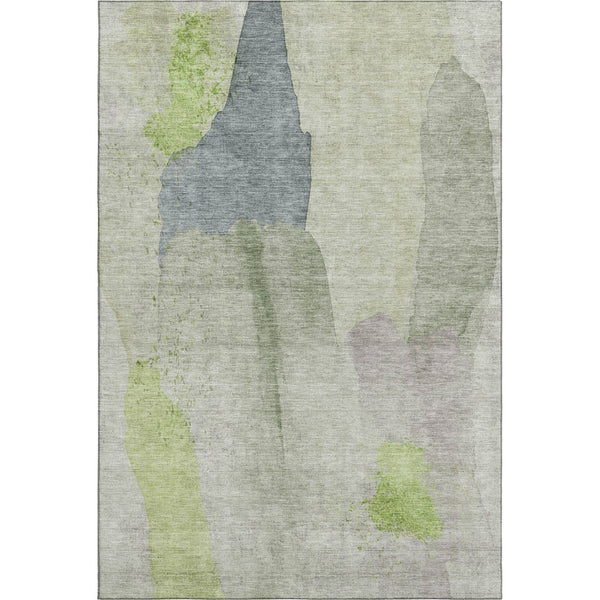 HomeRoots 5' X 8' Contemporary Artichoke Green and Lavender Abstract Washable Area Rug with UV Protection 710162