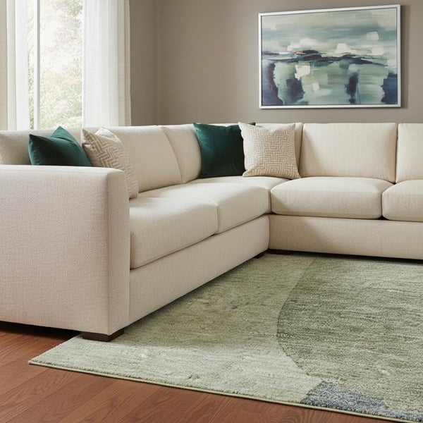 HomeRoots 9' X 12' Stylish Abstract Washable Area Rug in Artichoke Green, Lavender, and Taupe - UV & Stain Resistant! 710165