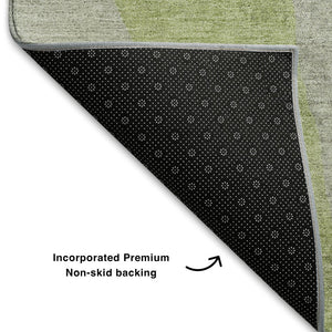 HomeRoots 9' X 12' Stylish Abstract Washable Area Rug in Artichoke Green, Lavender, and Taupe - UV & Stain Resistant! 710165
