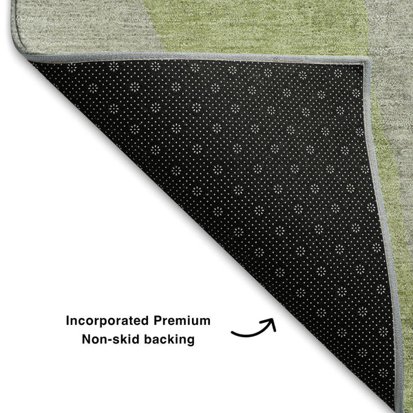 HomeRoots 9' X 12' Stylish Abstract Washable Area Rug in Artichoke Green, Lavender, and Taupe - UV & Stain Resistant! 710165