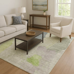 HomeRoots 9' X 12' Stylish Abstract Washable Area Rug in Artichoke Green, Lavender, and Taupe - UV & Stain Resistant! 710165