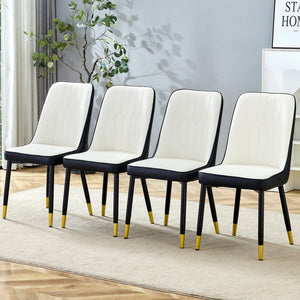 English Elm Modern Two-Tone Pu Dining Chairs Set Of 4 - Elegant White & Black Design With Gold Accents & Comfort W1151P217981