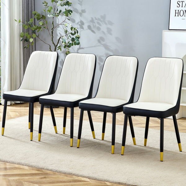 English Elm Modern Two-Tone Pu Dining Chairs Set Of 4 - Elegant White & Black Design With Gold Accents & Comfort W1151P217981