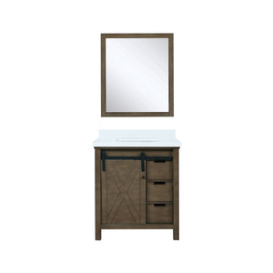 English Elm Rustic Brown Bath Vanity 30” W X 22” D With White Quartz Top & 28” Mirror - Farmhouse Style Upgrade! B2731S00714-GIGA