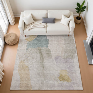 HomeRoots 10' Washable Beige Taupe & Lavender Abstract Area Rug - UV Protected, Stain Resistant, Modern Style 710172