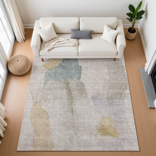HomeRoots 10' Washable Beige Taupe & Lavender Abstract Area Rug - UV Protected, Stain Resistant, Modern Style 710172