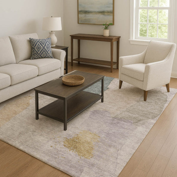 HomeRoots 10' Washable Beige Taupe & Lavender Abstract Area Rug - UV Protected, Stain Resistant, Modern Style 710172
