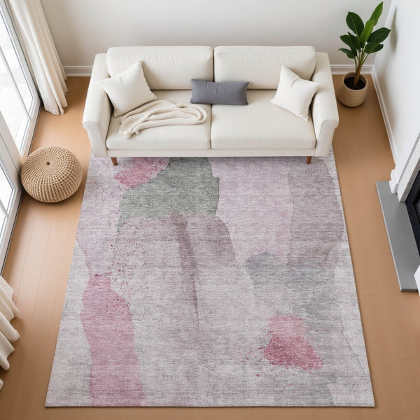 HomeRoots 5' X 8' Blush and Gray Abstract Area Rug - Washable, UV-Protected, Ideal for Homes with Kids & Pets 710174