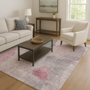 HomeRoots 5' X 8' Blush and Gray Abstract Area Rug - Washable, UV-Protected, Ideal for Homes with Kids & Pets 710174