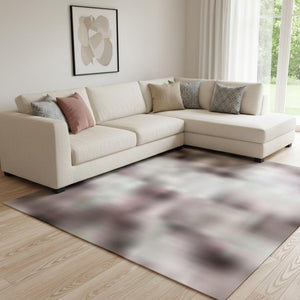 HomeRoots 9' X 12' Blush and Gray Abstract Area Rug - Washable, UV Protected, Perfect for Pets and Kids! 710177