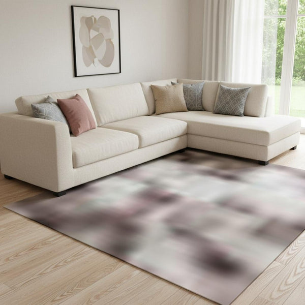 HomeRoots 9' X 12' Blush and Gray Abstract Area Rug - Washable, UV Protected, Perfect for Pets and Kids! 710177