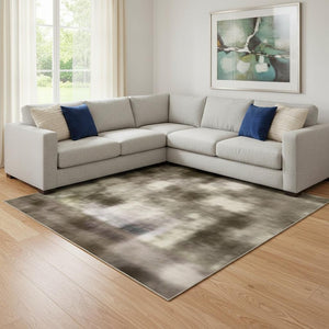 HomeRoots 9' X 12' Abstract Copper Lavender Beige Washable Area Rug - UV Protected, Stylish & Durable Design 710183