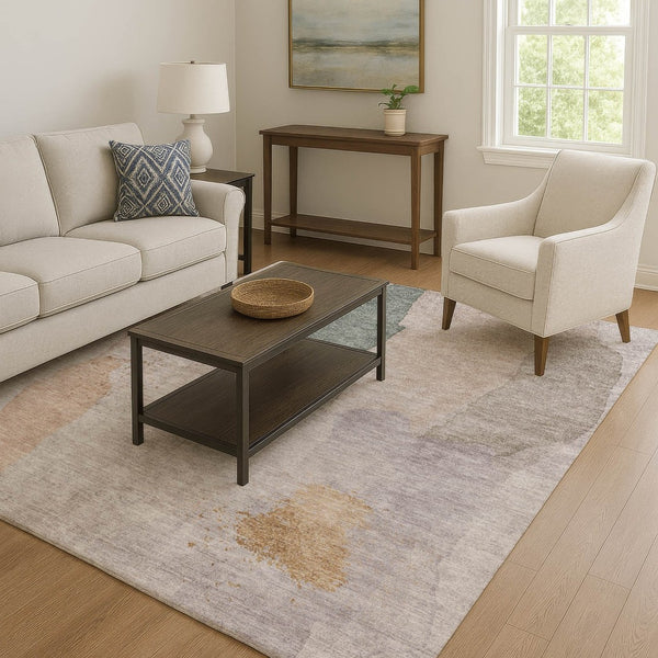 HomeRoots 9' X 12' Abstract Copper Lavender Beige Washable Area Rug - UV Protected, Stylish & Durable Design 710183