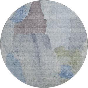 HomeRoots 8' Denim Blue and Gray Abstract Area Rug - Washable, UV Protected, Durable for High-Traffic Spaces 710188