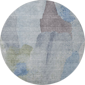 HomeRoots 8' Denim Blue and Gray Abstract Area Rug - Washable, UV Protected, Durable for High-Traffic Spaces 710188