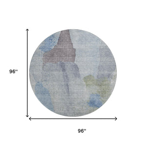 HomeRoots 8' Denim Blue and Gray Abstract Area Rug - Washable, UV Protected, Durable for High-Traffic Spaces 710188