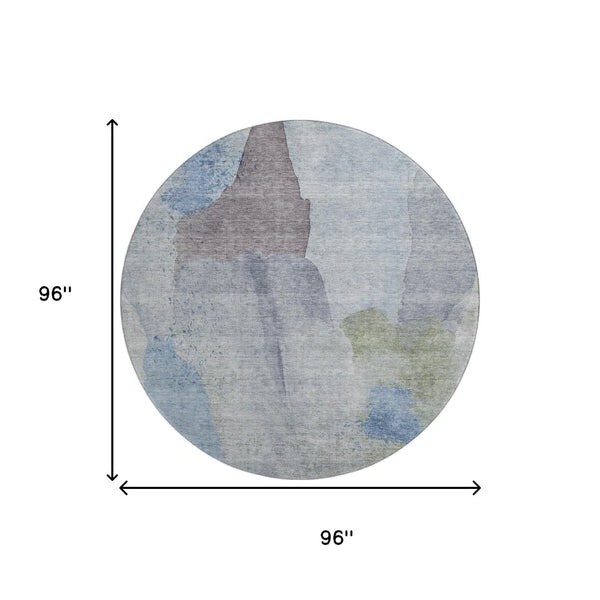 HomeRoots 8' Denim Blue and Gray Abstract Area Rug - Washable, UV Protected, Durable for High-Traffic Spaces 710188