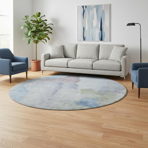HomeRoots 8' Denim Blue and Gray Abstract Area Rug - Washable, UV Protected, Durable for High-Traffic Spaces 710188