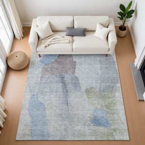 HomeRoots 9' X 12' Stylish Denim Blue & Gray Abstract Washable Area Rug with UV Protection for Families & Pets 710189