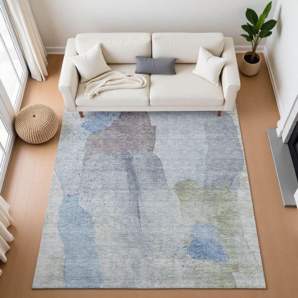 HomeRoots 9' X 12' Stylish Denim Blue & Gray Abstract Washable Area Rug with UV Protection for Families & Pets 710189