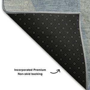 HomeRoots 9' X 12' Stylish Denim Blue & Gray Abstract Washable Area Rug with UV Protection for Families & Pets 710189
