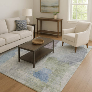 HomeRoots 9' X 12' Stylish Denim Blue & Gray Abstract Washable Area Rug with UV Protection for Families & Pets 710189