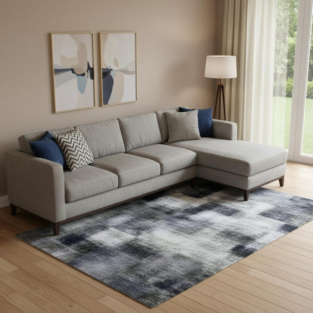 HomeRoots 10' X 14' Denim Blue and Gray Abstract Area Rug - Washable, UV Protected, Non-Slip for High Traffic Areas 710190