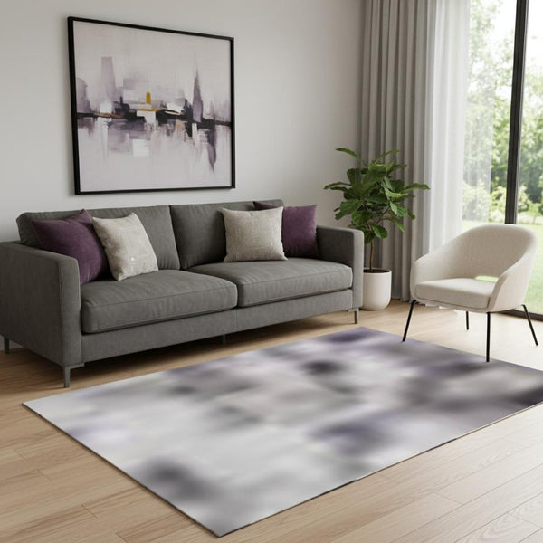 HomeRoots 8' Contemporary Abstract Round Rug in Lavender, Gold & Gray – Washable, UV-Protected & Stylish! 710193