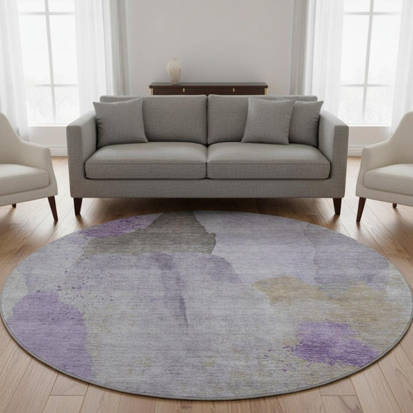 HomeRoots 8' X 10' Modern Abstract Lavender, Gold & Gray Area Rug - Washable, UV Protected, Durable Design 710194