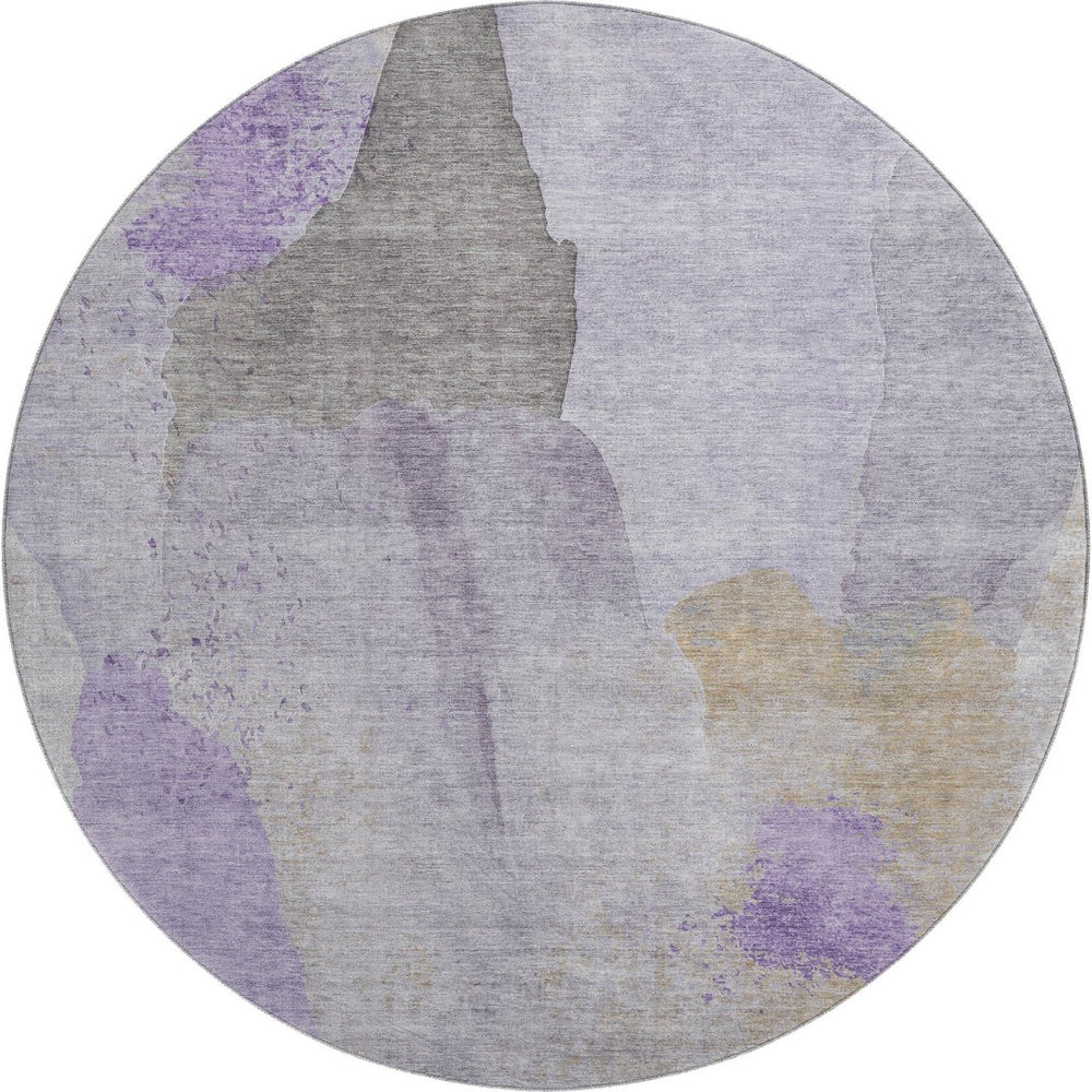 HomeRoots 8' X 10' Modern Abstract Lavender, Gold & Gray Area Rug - Washable, UV Protected, Durable Design 710194