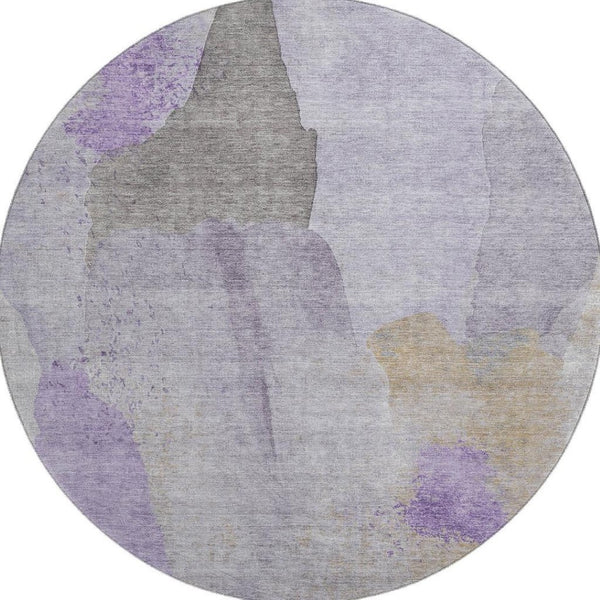 HomeRoots 8' X 10' Modern Abstract Lavender, Gold & Gray Area Rug - Washable, UV Protected, Durable Design 710194