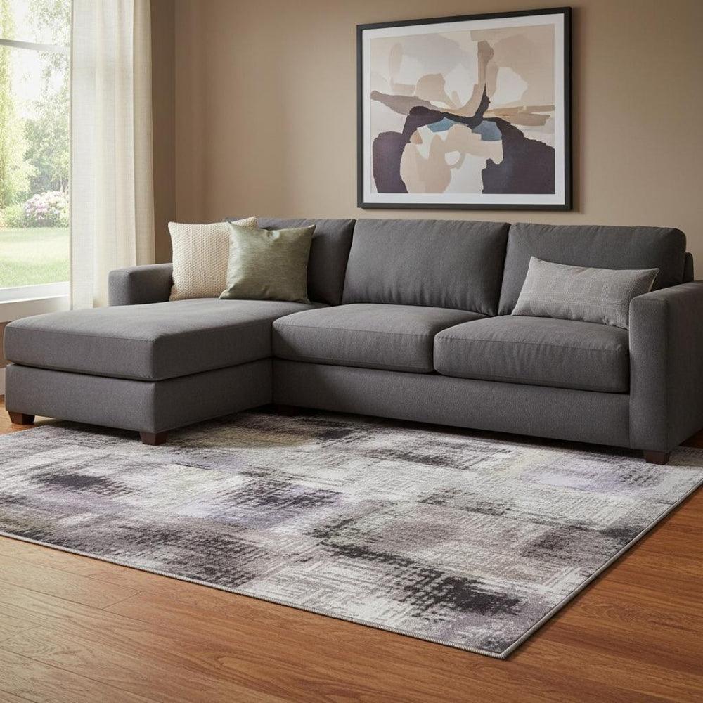 HomeRoots 9' X 12' Abstract Area Rug in Lavender, Gold, and Gray – Washable, UV-Protected, Easy-Care Design! 710195