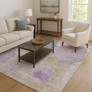 HomeRoots 10' Contemporary Lavender Gold and Gray Abstract Area Rug - Washable, UV-Protected, Durable Design 710196