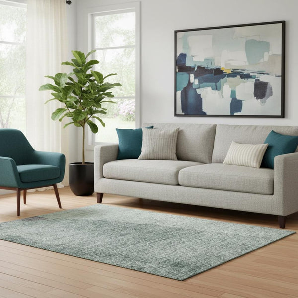 HomeRoots 8' Vibrant Teal, Purple & Gray Abstract Washable Round Rug – Durable, Stain Resistant & UV Protected! 710199