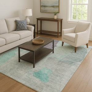 HomeRoots 8' Vibrant Teal, Purple & Gray Abstract Washable Round Rug – Durable, Stain Resistant & UV Protected! 710199