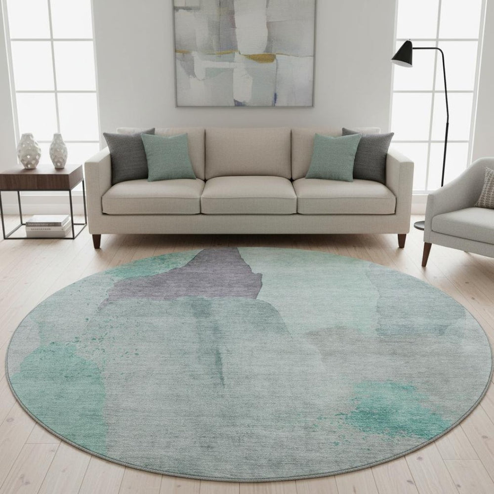 HomeRoots 8' X 10' Vibrant Teal Purple Gray Abstract Washable Area Rug with UV Protection for Busy Homes 710200