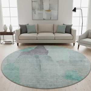 HomeRoots 8' X 10' Vibrant Teal Purple Gray Abstract Washable Area Rug with UV Protection for Busy Homes 710200