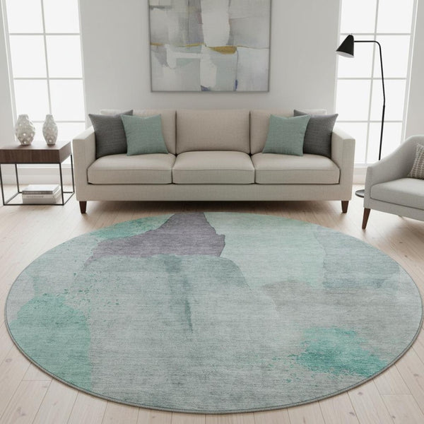 HomeRoots 8' X 10' Vibrant Teal Purple Gray Abstract Washable Area Rug with UV Protection for Busy Homes 710200