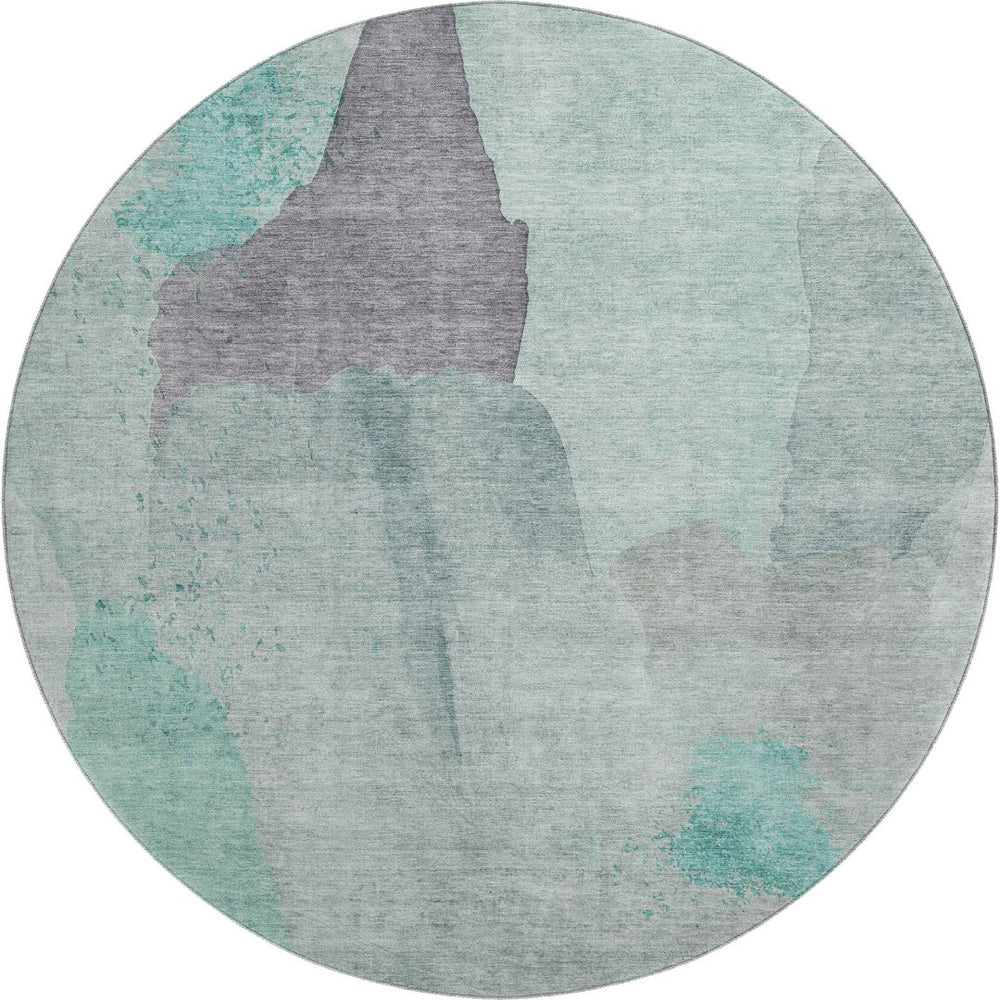 HomeRoots 8' X 10' Vibrant Teal Purple Gray Abstract Washable Area Rug with UV Protection for Busy Homes 710200