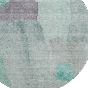 HomeRoots 8' X 10' Vibrant Teal Purple Gray Abstract Washable Area Rug with UV Protection for Busy Homes 710200