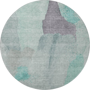 HomeRoots 8' X 10' Vibrant Teal Purple Gray Abstract Washable Area Rug with UV Protection for Busy Homes 710200