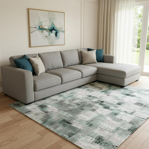 HomeRoots 9' X 12' Teal Purple Gray Abstract Washable Area Rug – Stylish, Durable, UV-Protected for Any Room 710201