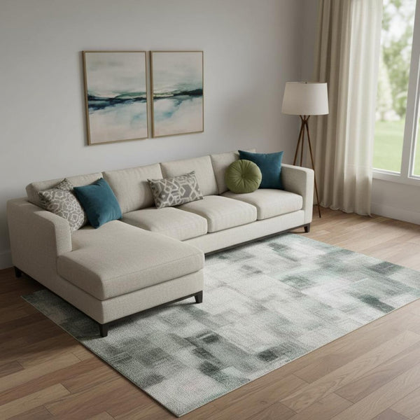 HomeRoots 10' X 14' Teal Purple Gray Abstract Area Rug - Durable, Washable, UV-Protected for Stylish Living Spaces 710202