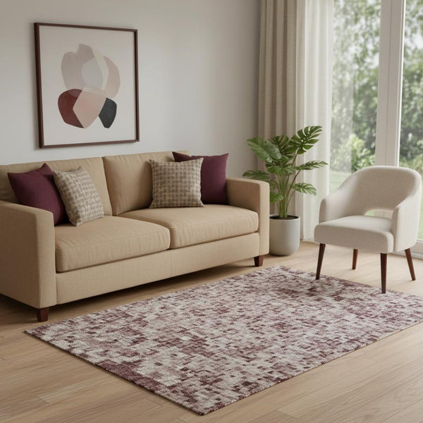 HomeRoots 8' Blush Gray and Ivory Abstract Washable Round Rug - Stylish, Durable, UV-Protected for Any Space! 710205