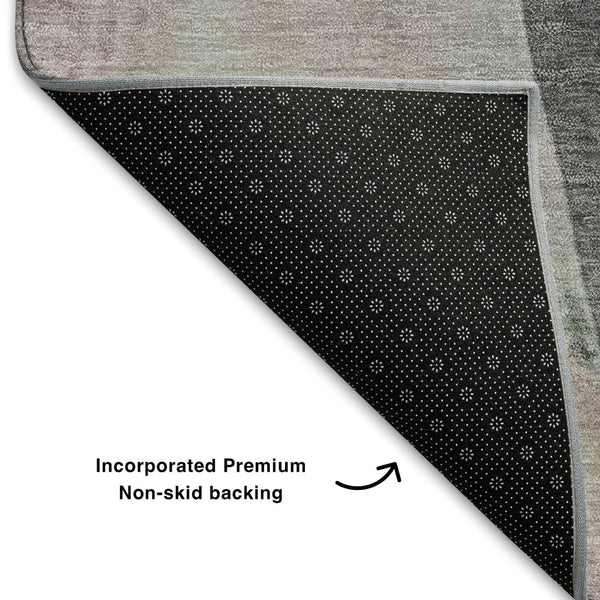 HomeRoots 8' Blush Gray and Ivory Abstract Washable Round Rug - Stylish, Durable, UV-Protected for Any Space! 710205
