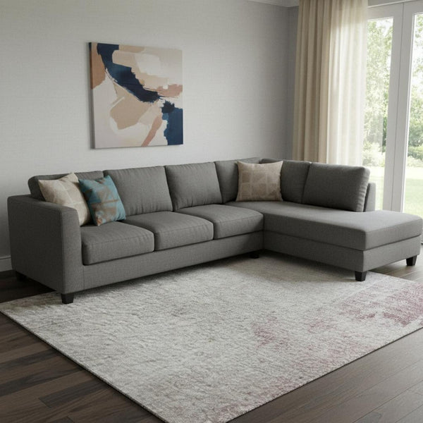 HomeRoots 9' X 12' Blush Gray Ivory Abstract Washable Area Rug - Durable, Stain-Resistant, UV Protected Design 710207