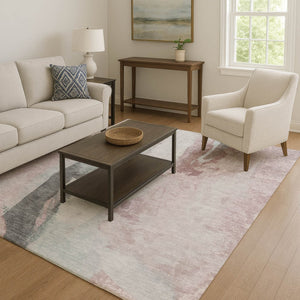 HomeRoots 9' X 12' Blush Gray Ivory Abstract Washable Area Rug - Durable, Stain-Resistant, UV Protected Design 710207