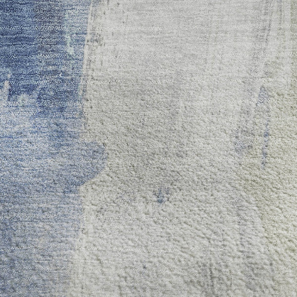 HomeRoots 5' X 8' Abstract Washable Area Rug in Denim Blue, Gray & Ivory - Stain Resistant with UV Protection 710210