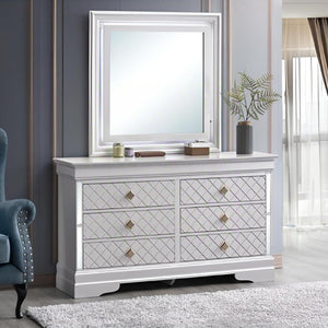 English Elm Verona Pearl White Chest with Dovetail Drawers, Metal Guides, Gold Crystal Handles, Ready-Assembled White 18 L x 59 W x 37 H B078P384069